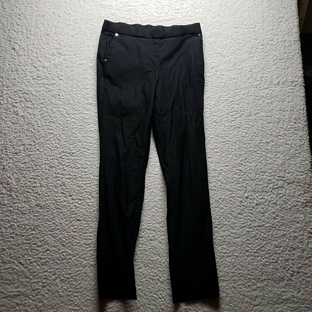 Anne‎ Klein Dress Pants Womens M Black Crepe Pull On Elastic Waist Slim Pockets